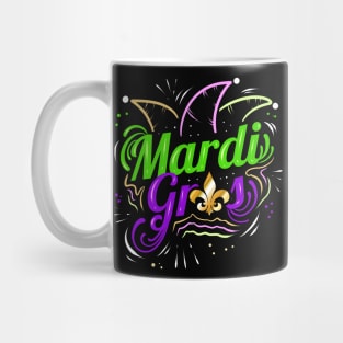 Lettering with Jester Hat and Fleur de Lis for Mardi Gras Mug